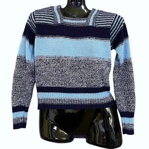 Vintage Blue Striped Cropped Long-Sleeve Sweater